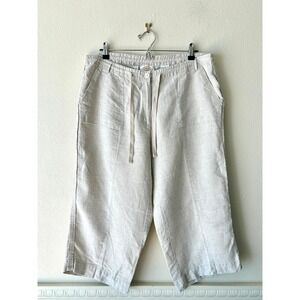 Vintage Talbots Irish Linen Capri Pants Beige Wide Leg Size 14W Earthy Heritage